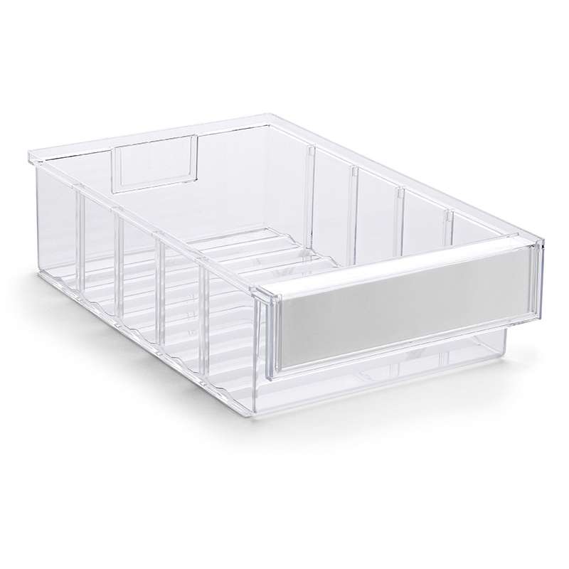 Storage Shelf Poly Bin and Label with Shield, Cristal Clear, 11.81 x 7.32 x 3.22”, Case of 15 Bins